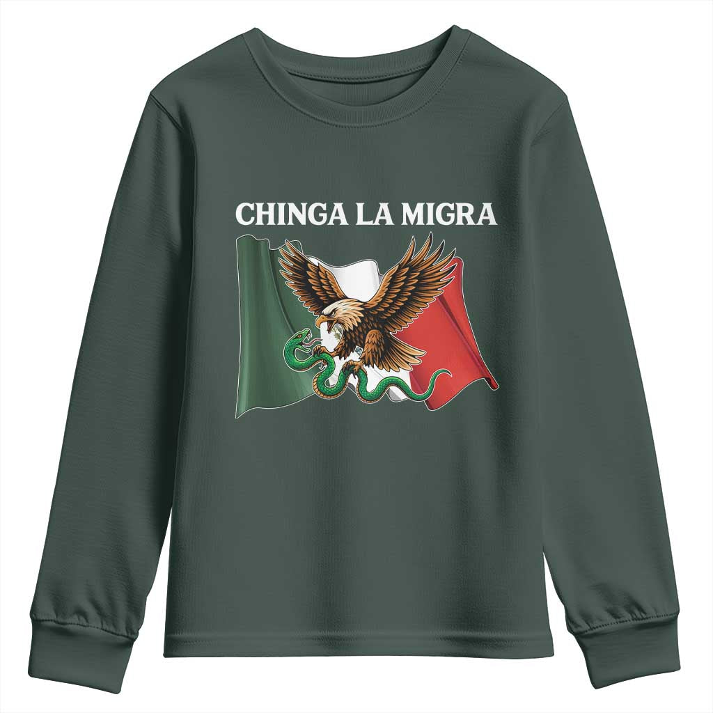 Immigration Rights Protest Youth Sweatshirt Chinga La Migra Anti Fascism TS14 Dark Forest Green Print Your Wear