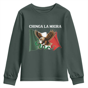 Immigration Rights Protest Youth Sweatshirt Chinga La Migra Anti Fascism TS14 Dark Forest Green Print Your Wear