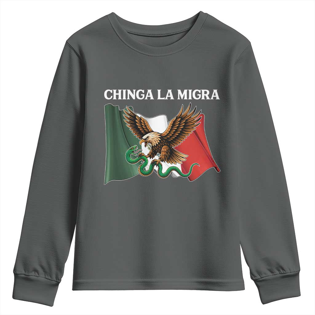Immigration Rights Protest Youth Sweatshirt Chinga La Migra Anti Fascism TS14 Dark Heather Print Your Wear