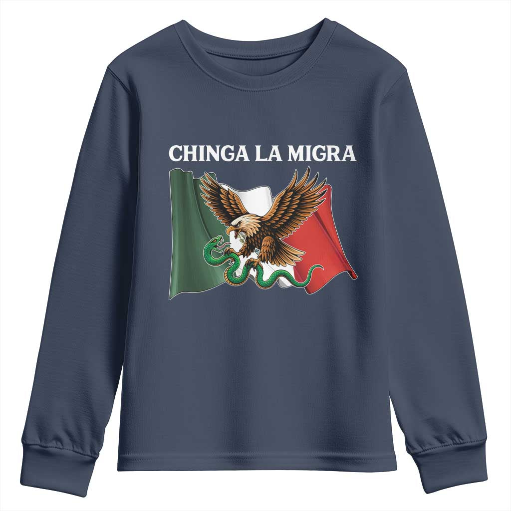 Immigration Rights Protest Youth Sweatshirt Chinga La Migra Anti Fascism TS14 Navy Print Your Wear