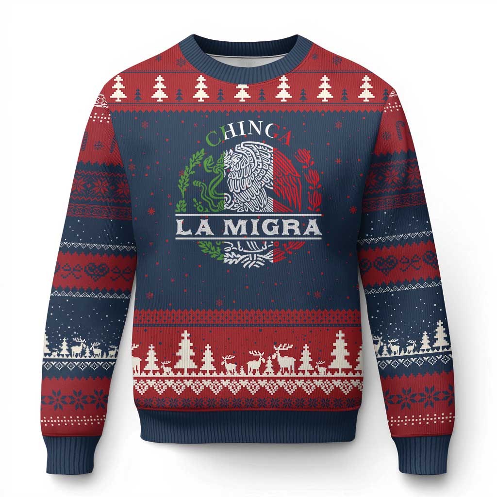 Chinga La Migra Ugly Christmas Sweater Immigration Rights Anti Fascism Protest TS14 Navy Red Print Your Wear