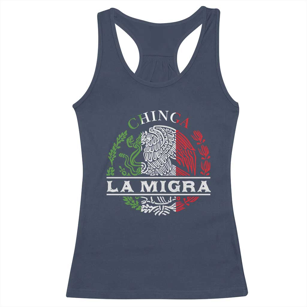 Chinga La Migra Racerback Tank Top Immigration Rights Anti Fascism Protest TS14 Navy Print Your Wear