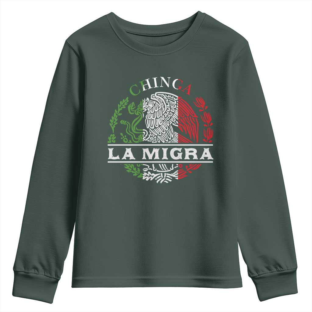 Chinga La Migra Youth Sweatshirt Immigration Rights Anti Fascism Protest TS14 Dark Forest Green Print Your Wear