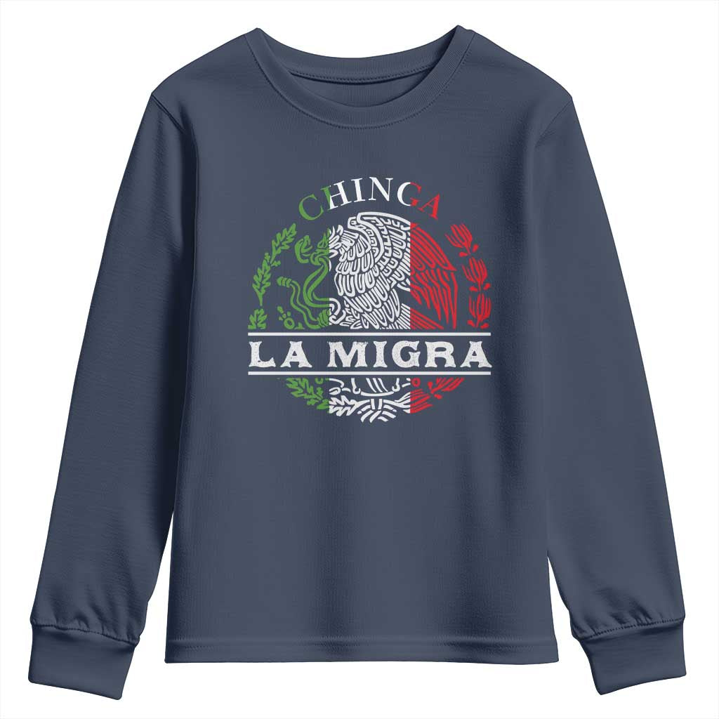 Chinga La Migra Youth Sweatshirt Immigration Rights Anti Fascism Protest TS14 Navy Print Your Wear