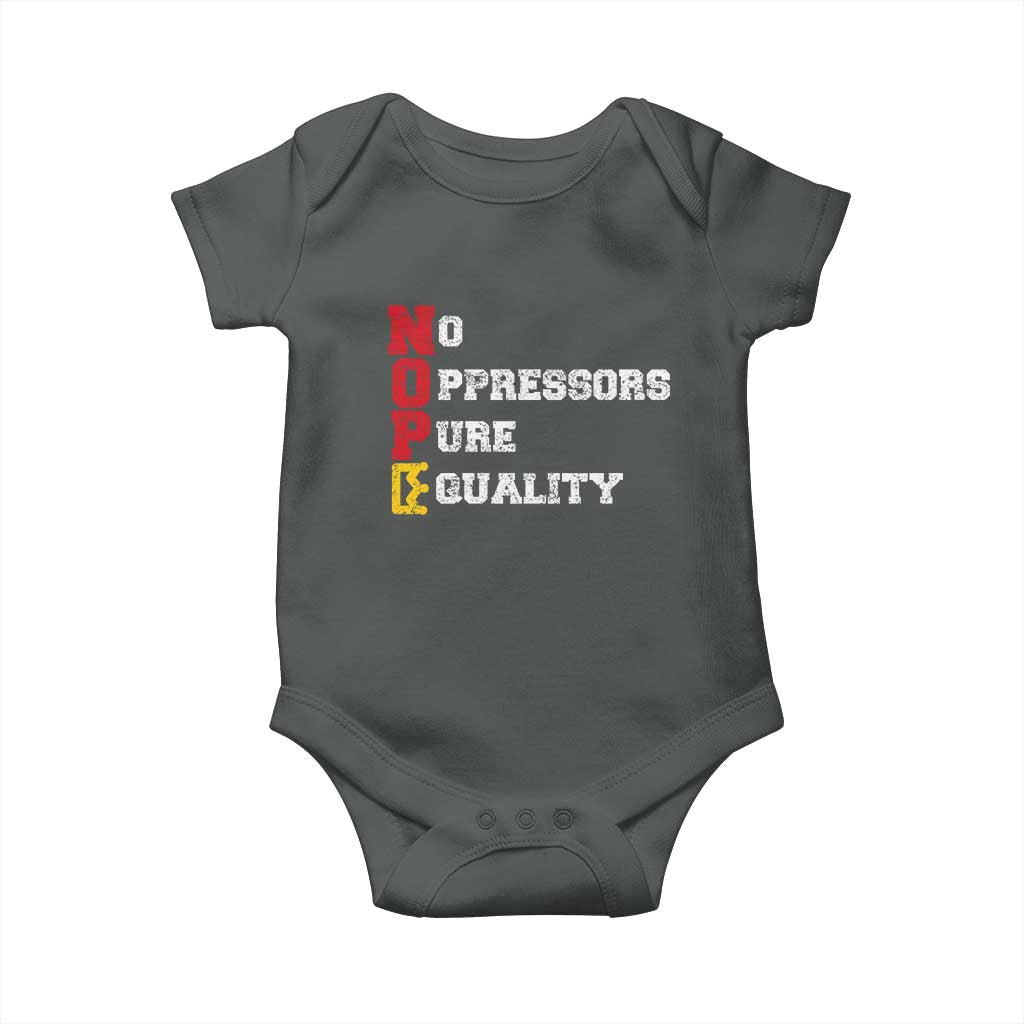 No Kings Baby Onesie No Oppressors Pure Equality TS14 Dark Heather Print Your Wear