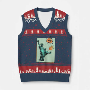 No Kings V-Neck Knit Sweater Vest Statue of Liberty Political Protest TS14 Navy Red Print Your Wear