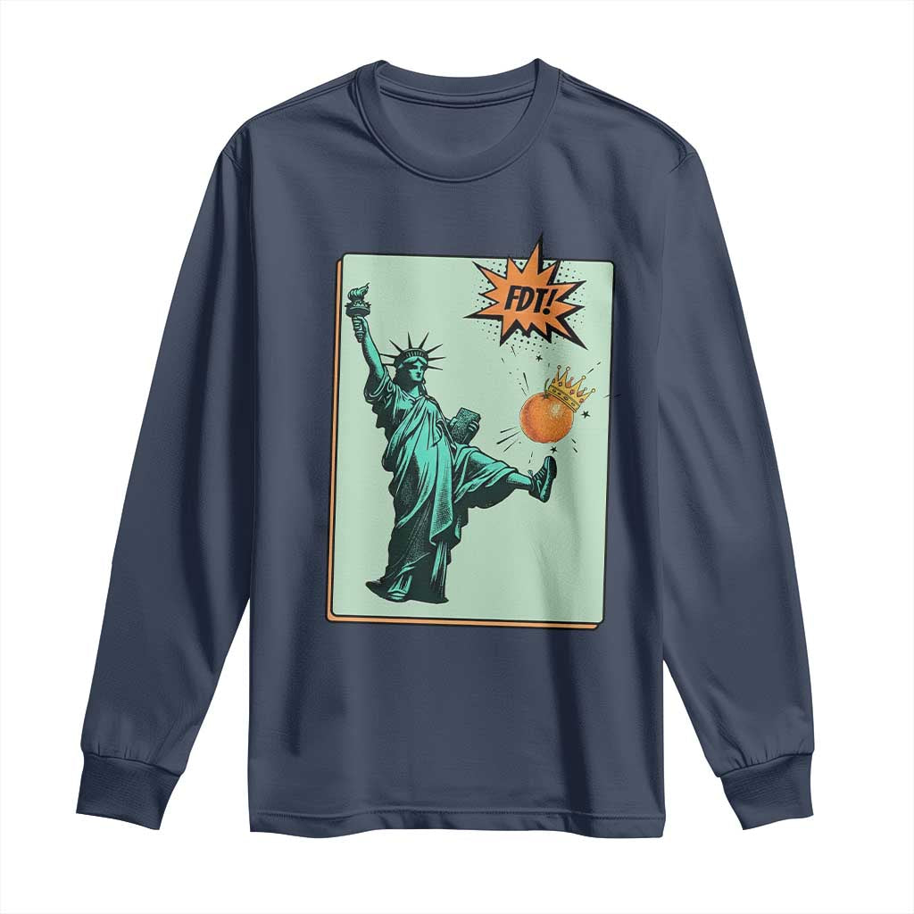 No Kings Long Sleeve Shirt Statue of Liberty Political Protest TS14 Navy Print Your Wear