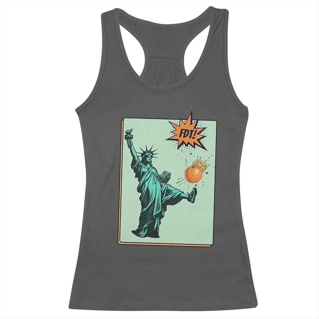 No Kings Racerback Tank Top Statue of Liberty Political Protest TS14 Dark Heather Print Your Wear