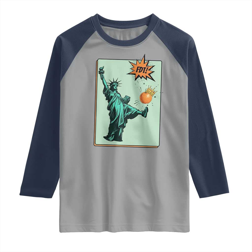 No Kings Raglan Shirt Statue of Liberty Political Protest TS14 Sport Gray Navy Print Your Wear
