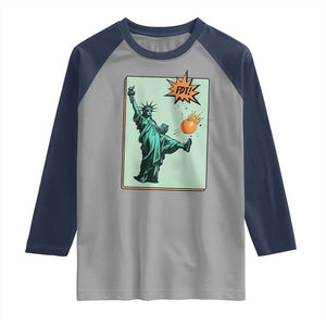 No Kings Raglan Shirt Statue of Liberty Political Protest TS14 Sport Gray Navy Print Your Wear