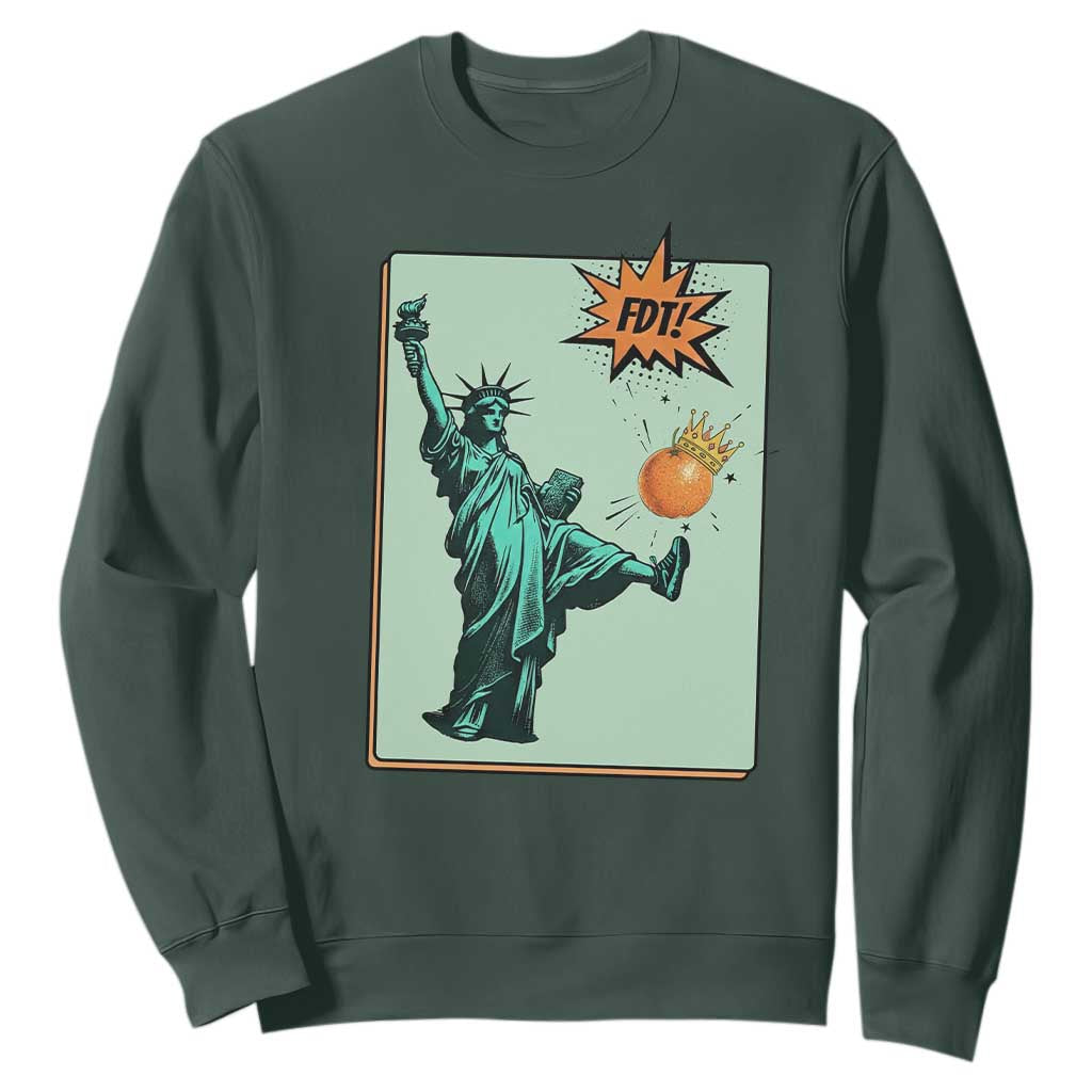 No Kings Sweatshirt Statue of Liberty Political Protest TS14 Dark Forest Green Print Your Wear