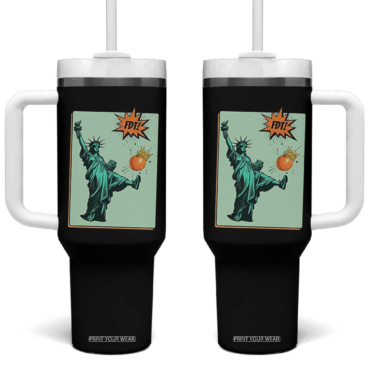 No Kings Tumbler With Handle Statue of Liberty Political Protest TS14 One Size: 40 oz Black Print Your Wear