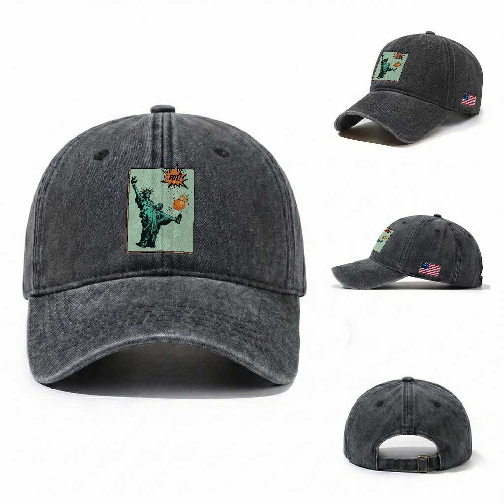 No Kings Washed Cotton Baseball Cap Statue of Liberty Political Protest TS14 Washed Cap Universal Fit Dark Gray Print Your Wear
