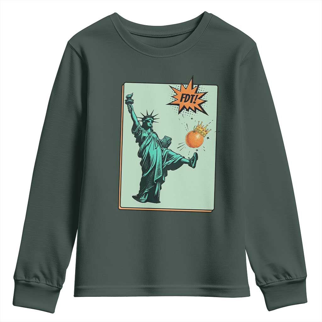 No Kings Youth Sweatshirt Statue of Liberty Political Protest TS14 Dark Forest Green Print Your Wear