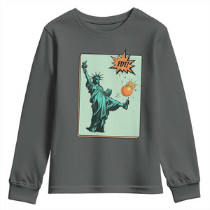 No Kings Youth Sweatshirt Statue of Liberty Political Protest TS14 Dark Heather Print Your Wear
