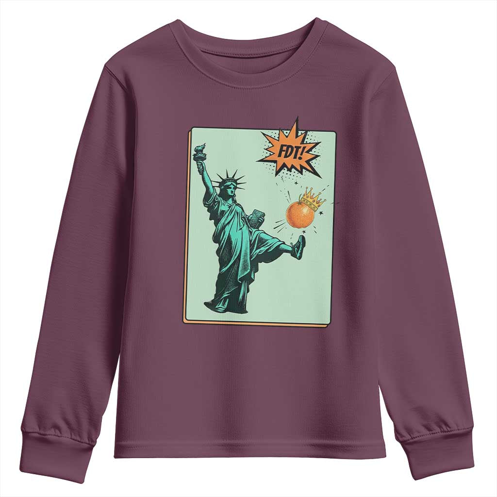 No Kings Youth Sweatshirt Statue of Liberty Political Protest TS14 Maroon Print Your Wear