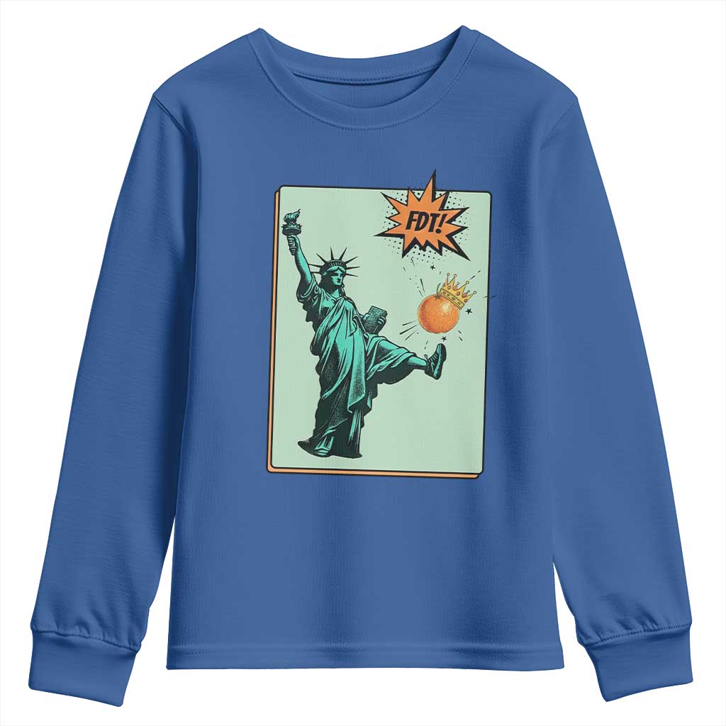 No Kings Youth Sweatshirt Statue of Liberty Political Protest TS14 Royal Blue Print Your Wear