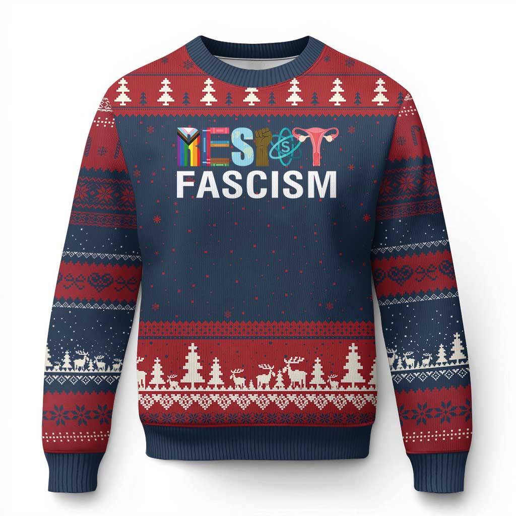 Resist Fascism Protest Ugly Christmas Sweater Anti Trump Political Activist TS14 Navy Red Print Your Wear