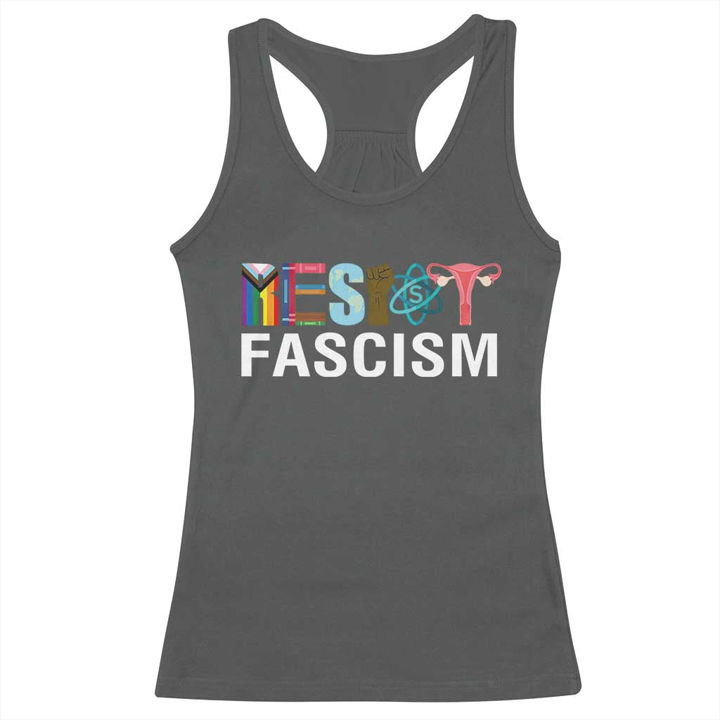 Resist Fascism Protest Racerback Tank Top Anti Trump Political Activist TS14 Dark Heather Print Your Wear