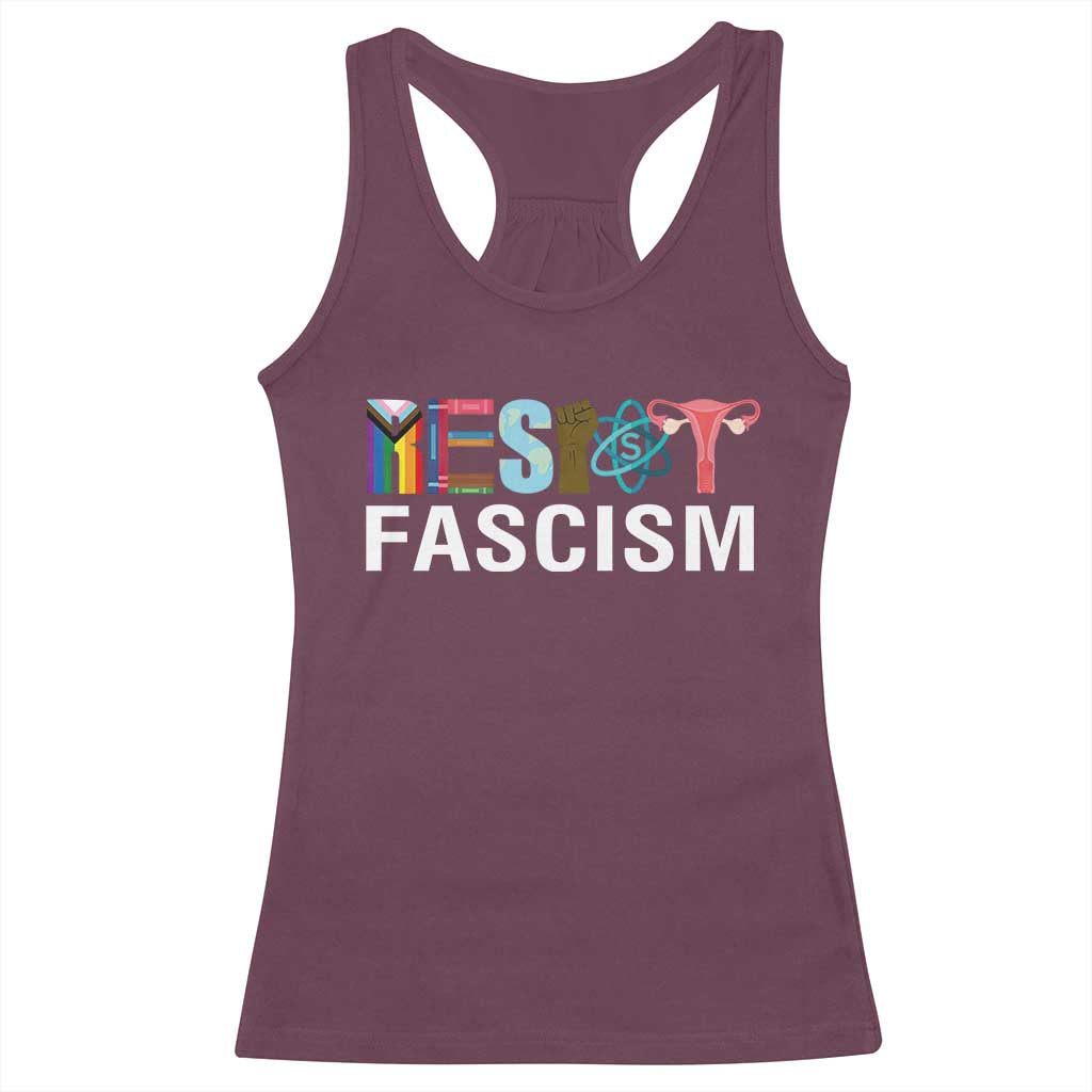 Resist Fascism Protest Racerback Tank Top Anti Trump Political Activist TS14 Maroon Print Your Wear