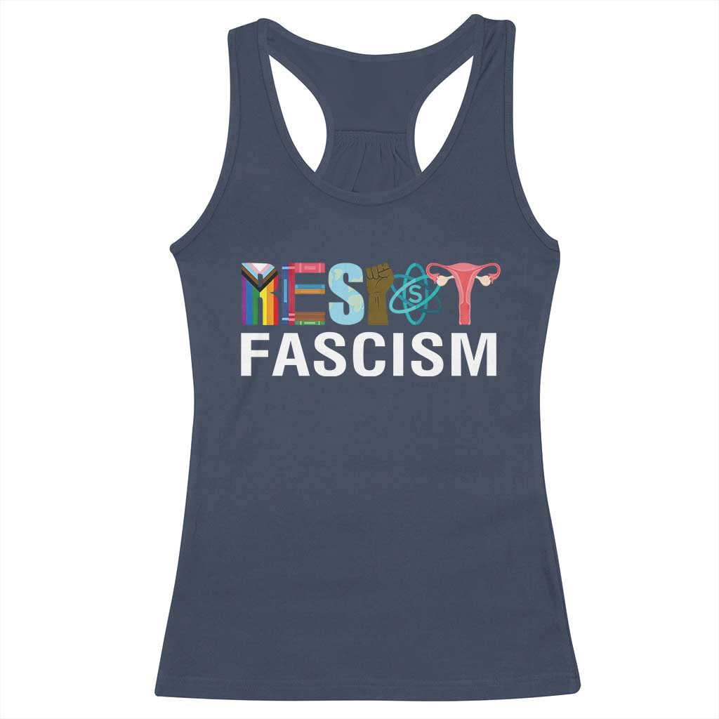 Resist Fascism Protest Racerback Tank Top Anti Trump Political Activist TS14 Navy Print Your Wear