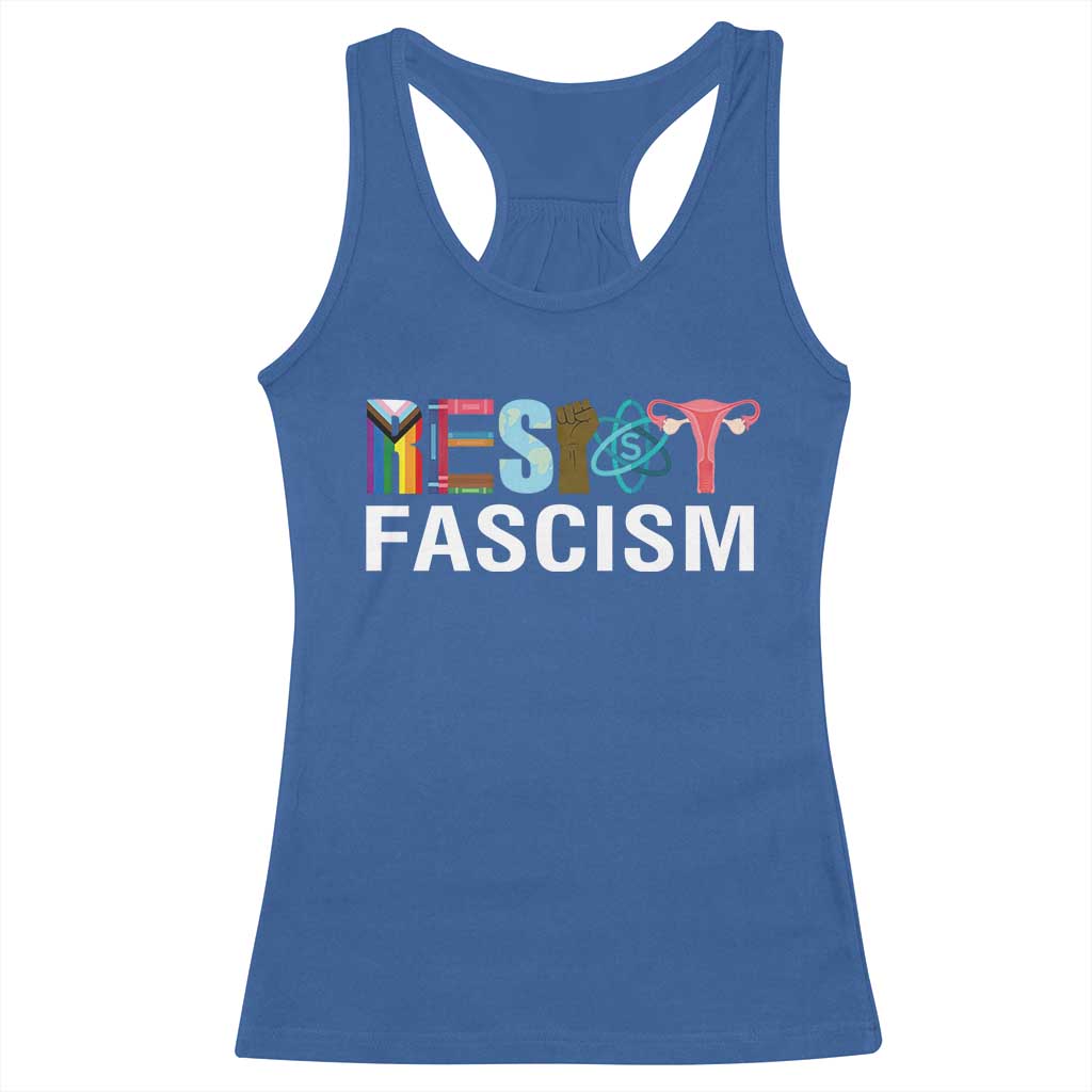 Resist Fascism Protest Racerback Tank Top Anti Trump Political Activist TS14 Royal Blue Print Your Wear