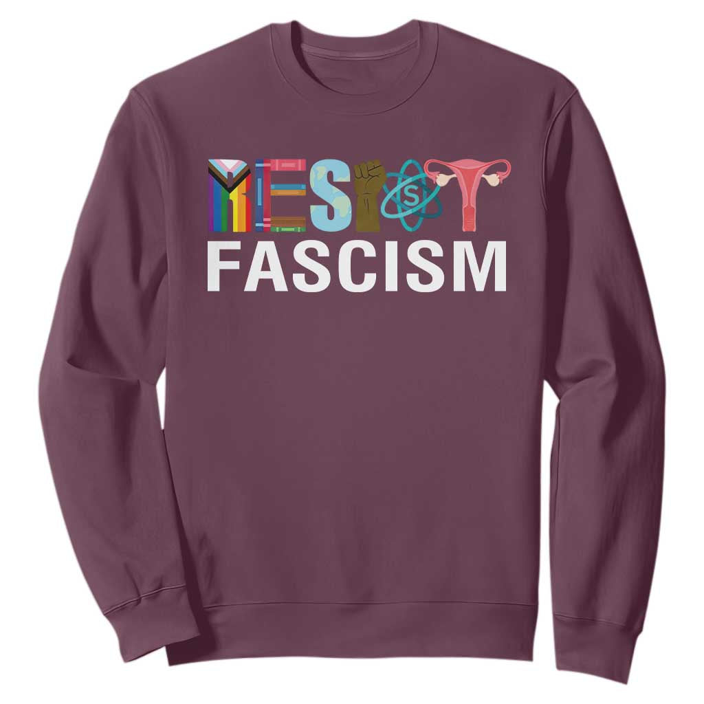 Resist Fascism Protest Sweatshirt Anti Trump Political Activist TS14 Maroon Print Your Wear