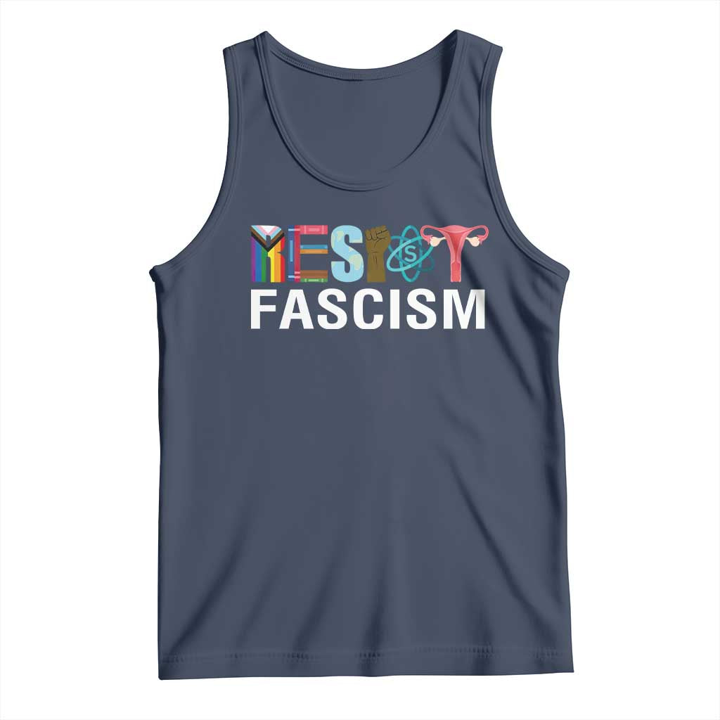 Resist Fascism Protest Tank Top Anti Trump Political Activist TS14 Navy Print Your Wear