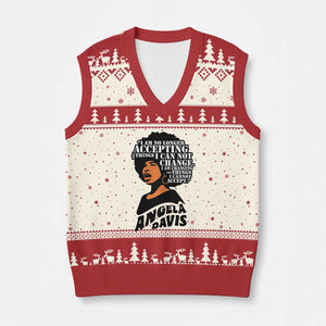Angela Davis Inspirational Quote V-Neck Knit Sweater Vest I Am No Longer Accepting The Things I Cannot Change TS14 Beige Red Print Your Wear