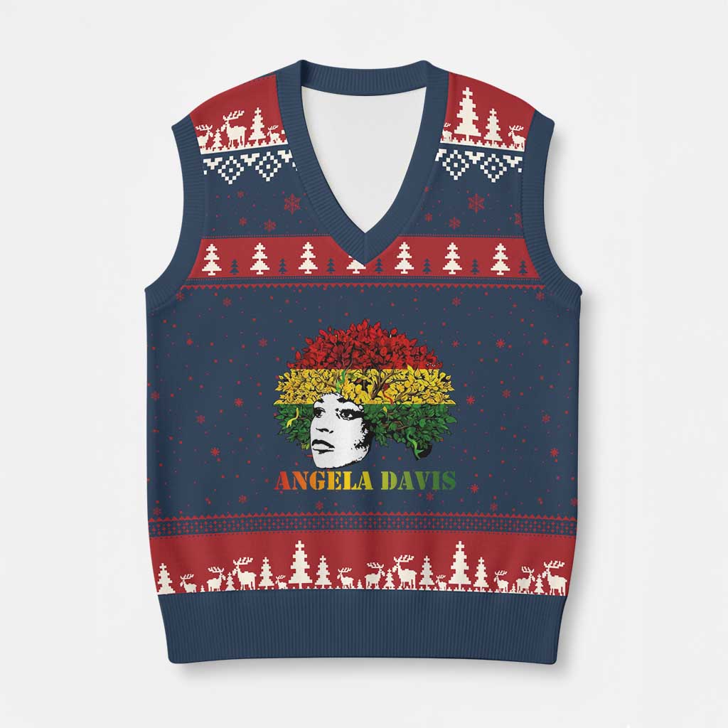 Angela Davis V-Neck Knit Sweater Vest Black History Month TS14 Navy Red Print Your Wear