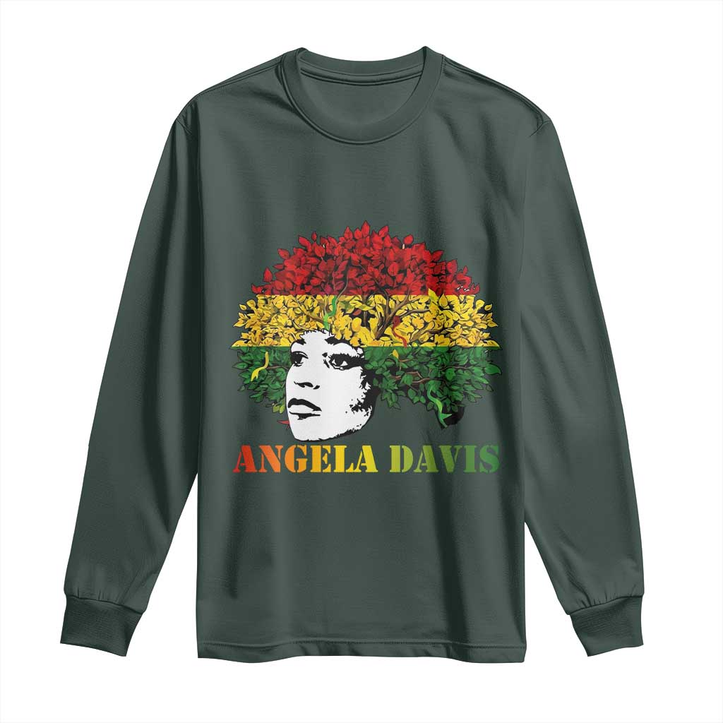 Angela Davis Long Sleeve Shirt Black History Month TS14 Dark Forest Green Print Your Wear