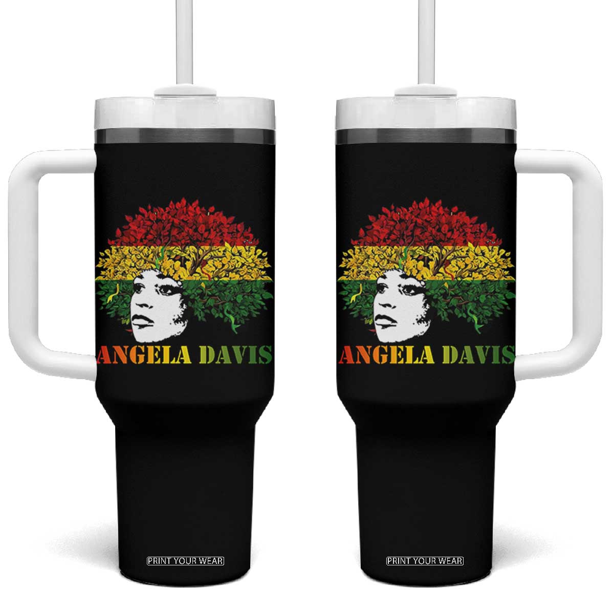Angela Davis Tumbler With Handle Black History Month TS14 One Size: 40 oz Black Print Your Wear