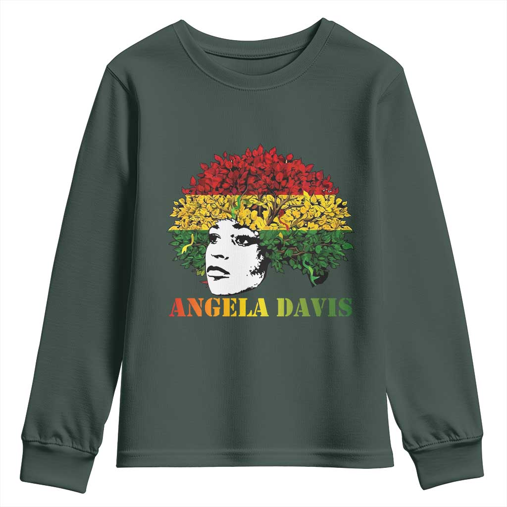 Angela Davis Youth Sweatshirt Black History Month TS14 Dark Forest Green Print Your Wear