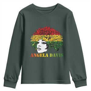 Angela Davis Youth Sweatshirt Black History Month TS14 Dark Forest Green Print Your Wear