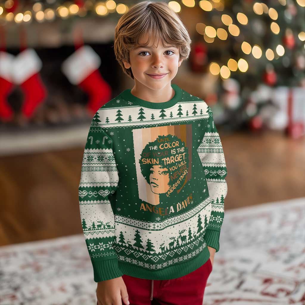 Angela Davis Inspirational Quote Ugly Christmas Sweater Black Pride Melanin TS14 Forest Green Beige Print Your Wear
