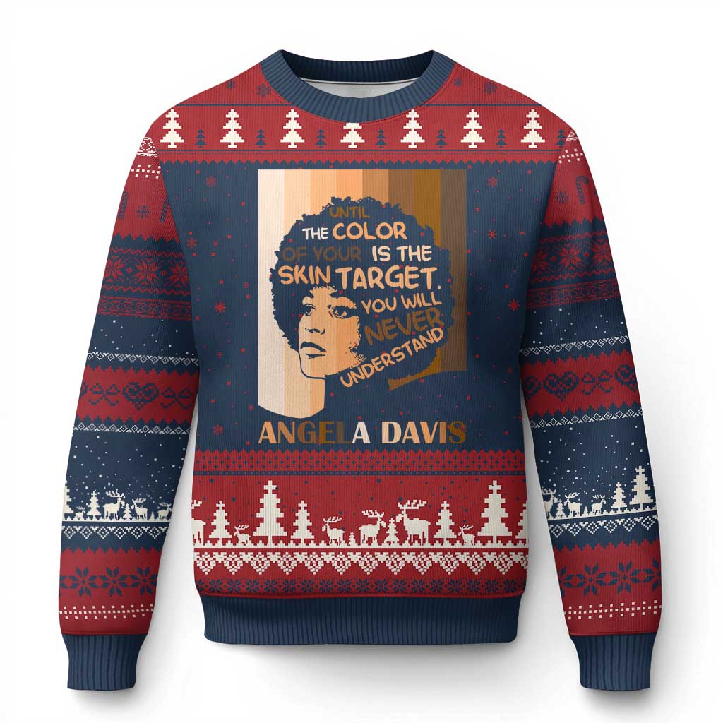 Angela Davis Inspirational Quote Ugly Christmas Sweater Black Pride Melanin TS14 Navy Red Print Your Wear
