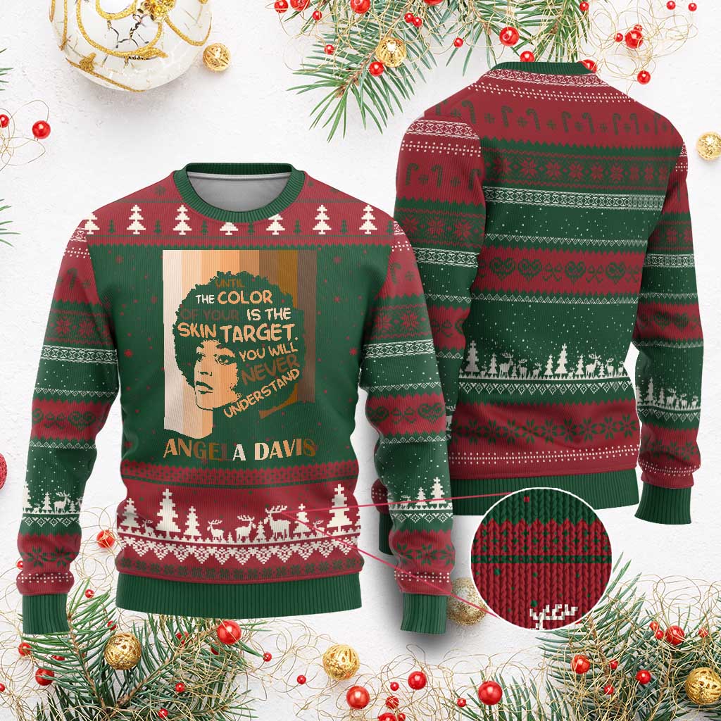 Angela Davis Inspirational Quote Ugly Christmas Sweater Black Pride Melanin TS14 Red Green Print Your Wear