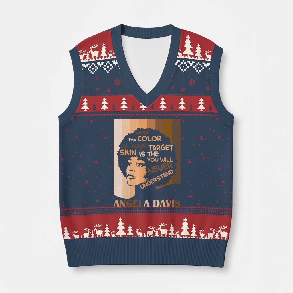Angela Davis Inspirational Quote V-Neck Knit Sweater Vest Black Pride Melanin TS14 Navy Red Print Your Wear