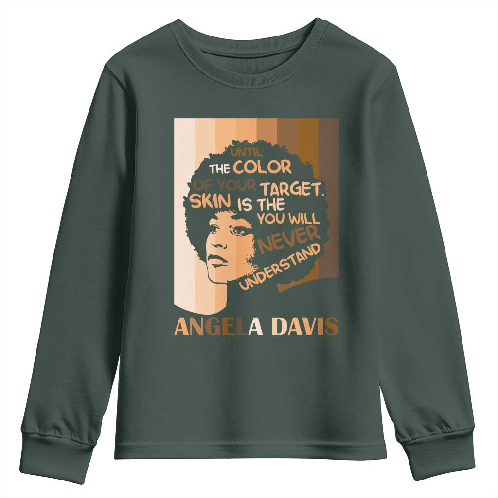 Angela Davis Inspirational Quote Youth Sweatshirt Black Pride Melanin TS14 Dark Forest Green Print Your Wear
