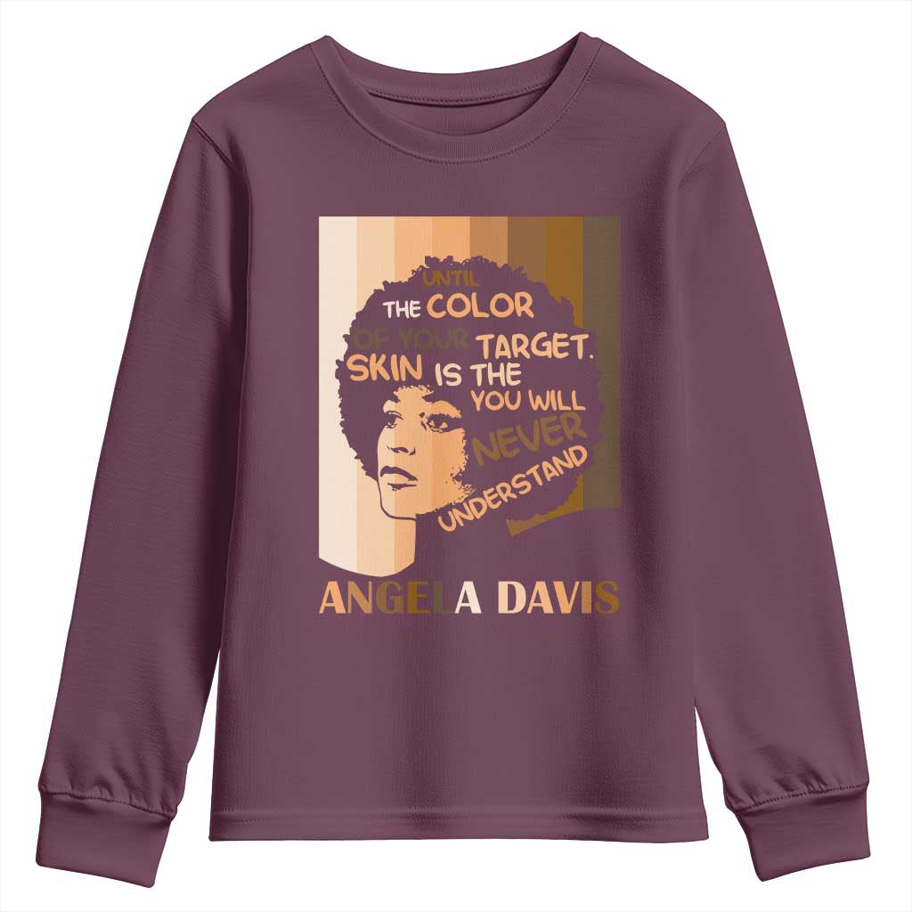 Angela Davis Inspirational Quote Youth Sweatshirt Black Pride Melanin TS14 Maroon Print Your Wear