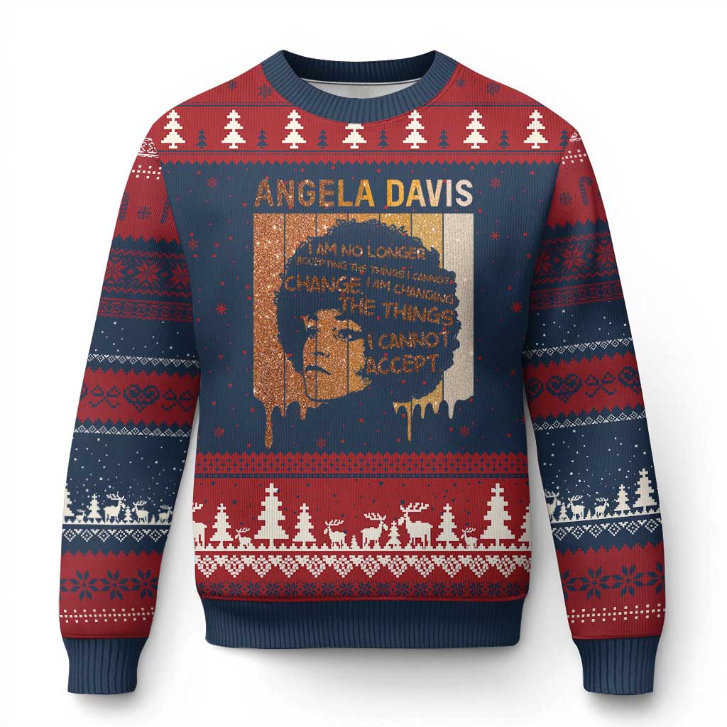 Angela Davis Quote Ugly Christmas Sweater I Am No Longer Accepting The Things I Cannot Change TS14 Navy Red Print Your Wear