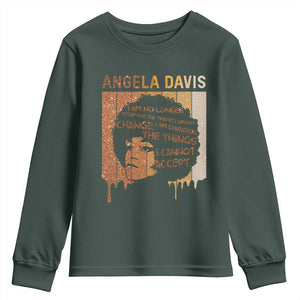 Angela Davis Quote Youth Sweatshirt I Am No Longer Accepting The Things I Cannot Change TS14 Dark Forest Green Print Your Wear
