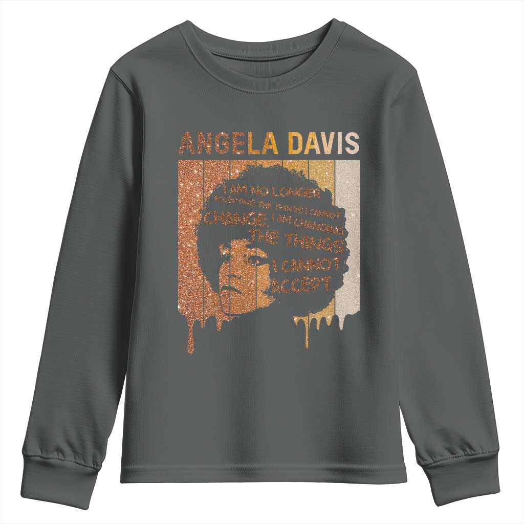 Angela Davis Quote Youth Sweatshirt I Am No Longer Accepting The Things I Cannot Change TS14 Dark Heather Print Your Wear