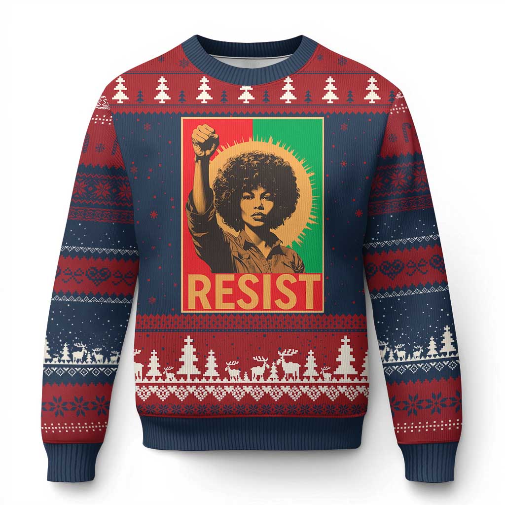 Angela Davis Ugly Christmas Sweater Political Protest Resist Civil Rights Freedom TS14 Navy Red Print Your Wear