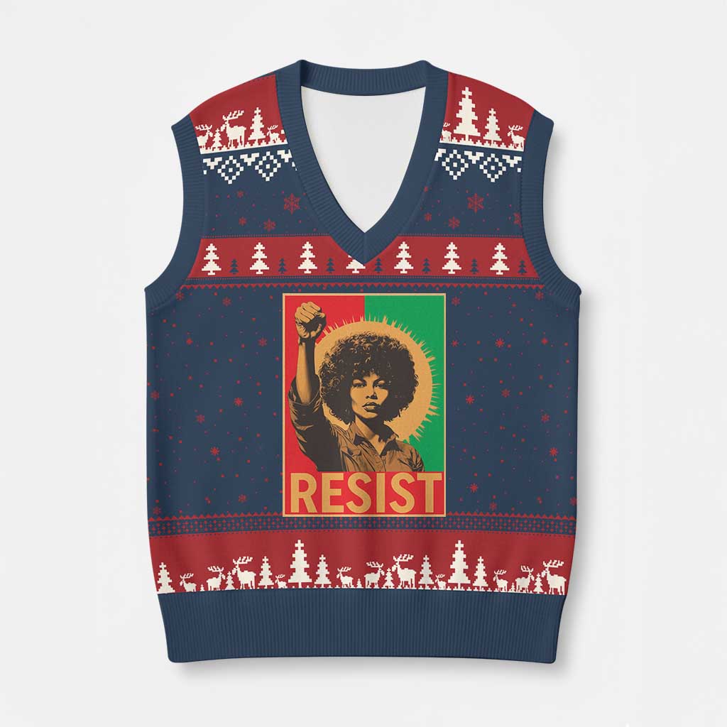 Angela Davis V-Neck Knit Sweater Vest Political Protest Resist Civil Rights Freedom TS14 Navy Red Print Your Wear
