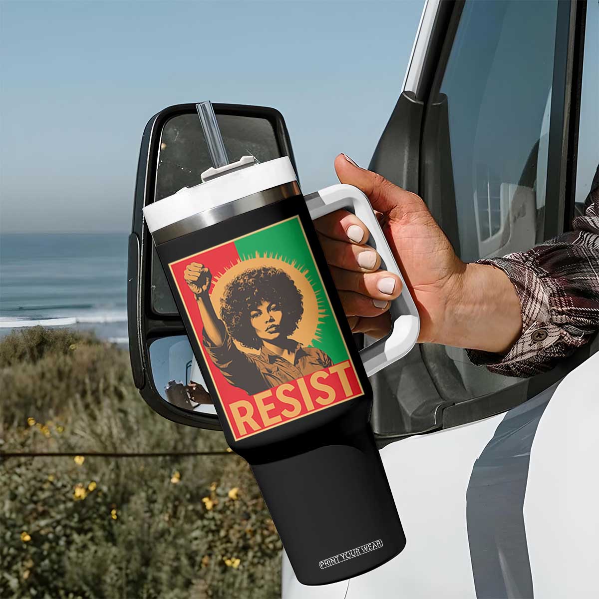 Angela Davis Tumbler With Handle Political Protest Resist Civil Rights Freedom TS14 Print Your Wear