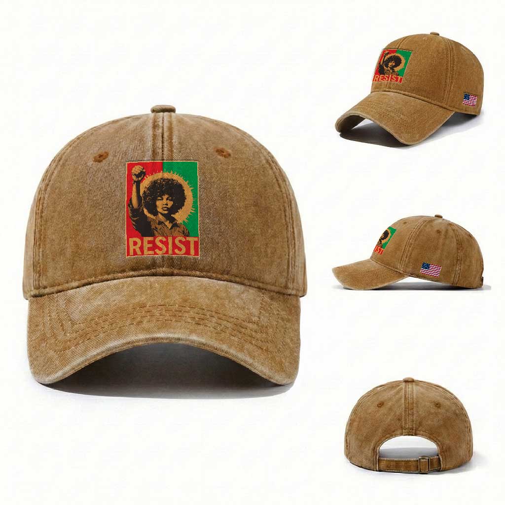Angela Davis Washed Cotton Baseball Cap Political Protest Resist Civil Rights Freedom TS14 Washed Cap Universal Fit Yellow Ochre Print Your Wear