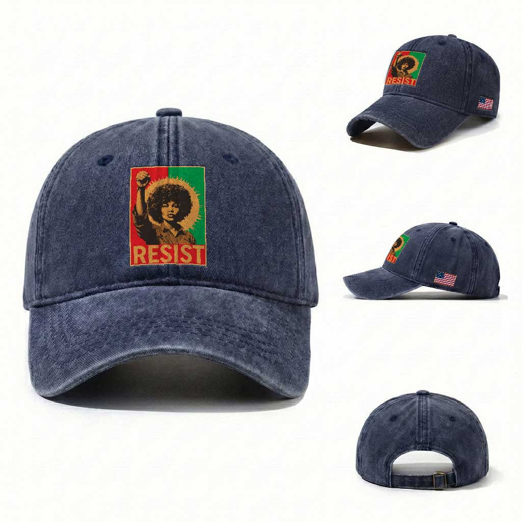 Angela Davis Washed Cotton Baseball Cap Political Protest Resist Civil Rights Freedom TS14 Washed Cap Universal Fit Navy Print Your Wear