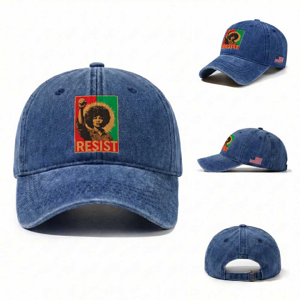Angela Davis Washed Cotton Baseball Cap Political Protest Resist Civil Rights Freedom TS14 Washed Cap Universal Fit Royal Blue Print Your Wear