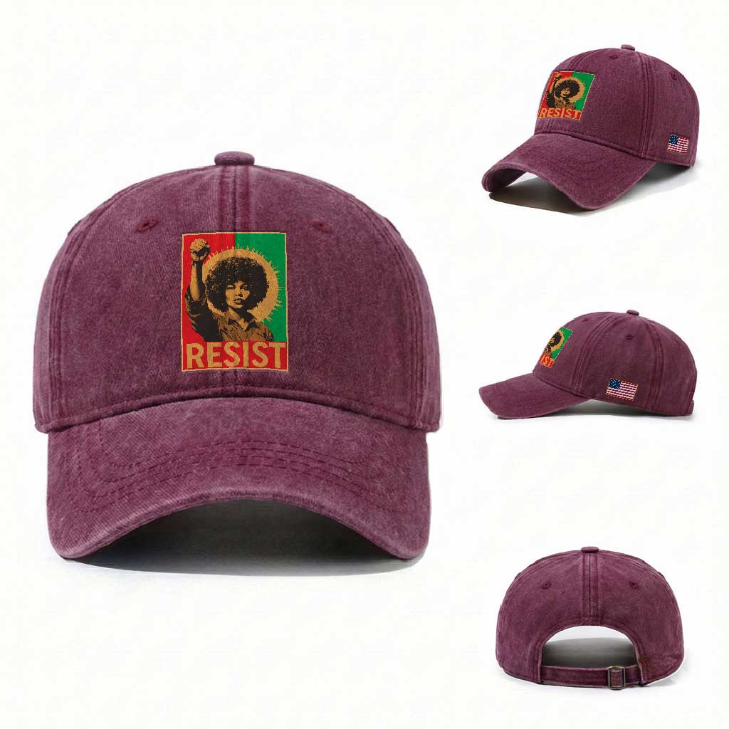 Angela Davis Washed Cotton Baseball Cap Political Protest Resist Civil Rights Freedom TS14 Washed Cap Universal Fit Burgundy Print Your Wear